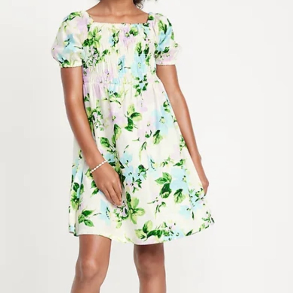 Old Navy Girls Floral Puff Sleeve Smocked Dress Size L 10/12